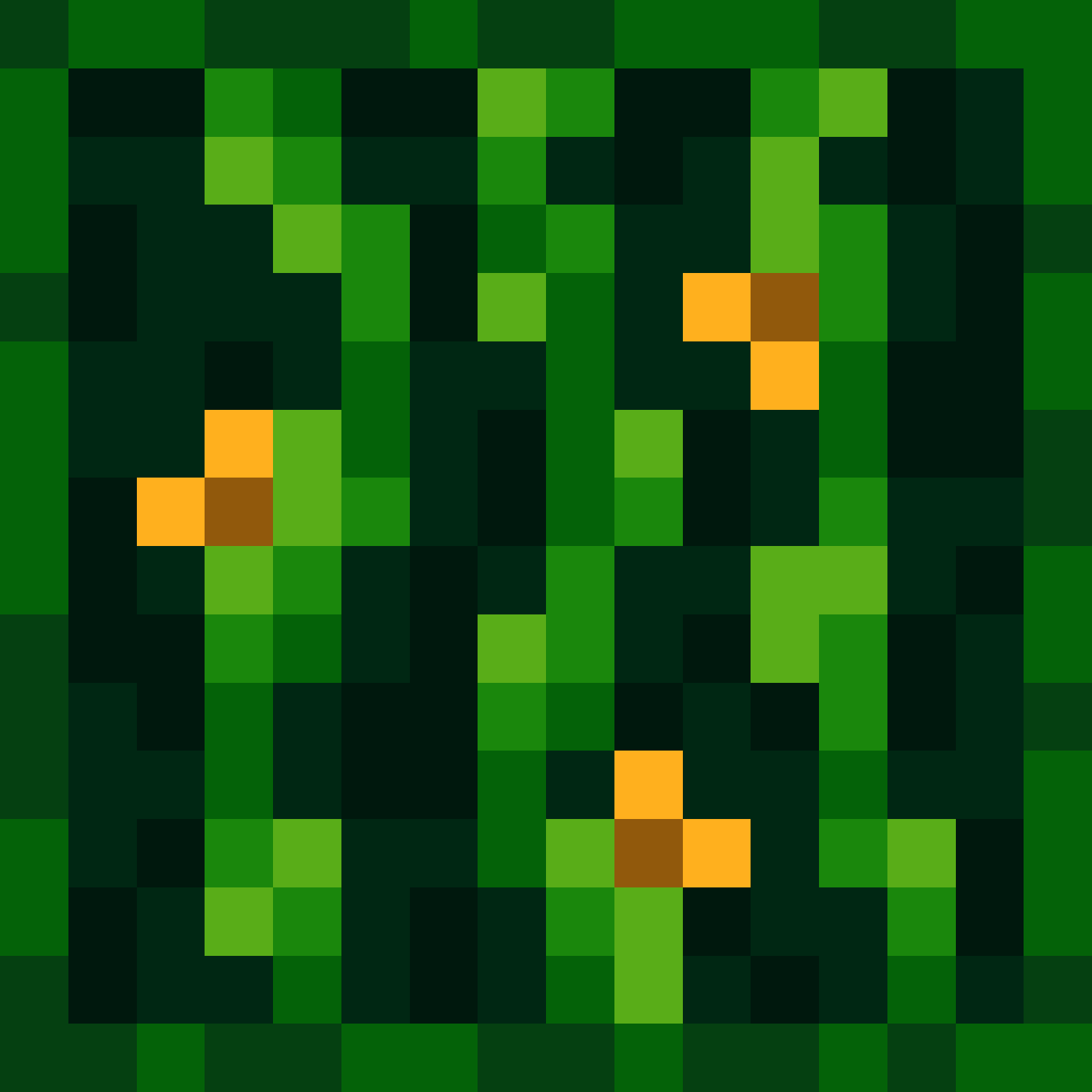 Pixelbild, grüne Ranken mit gelben Blüten