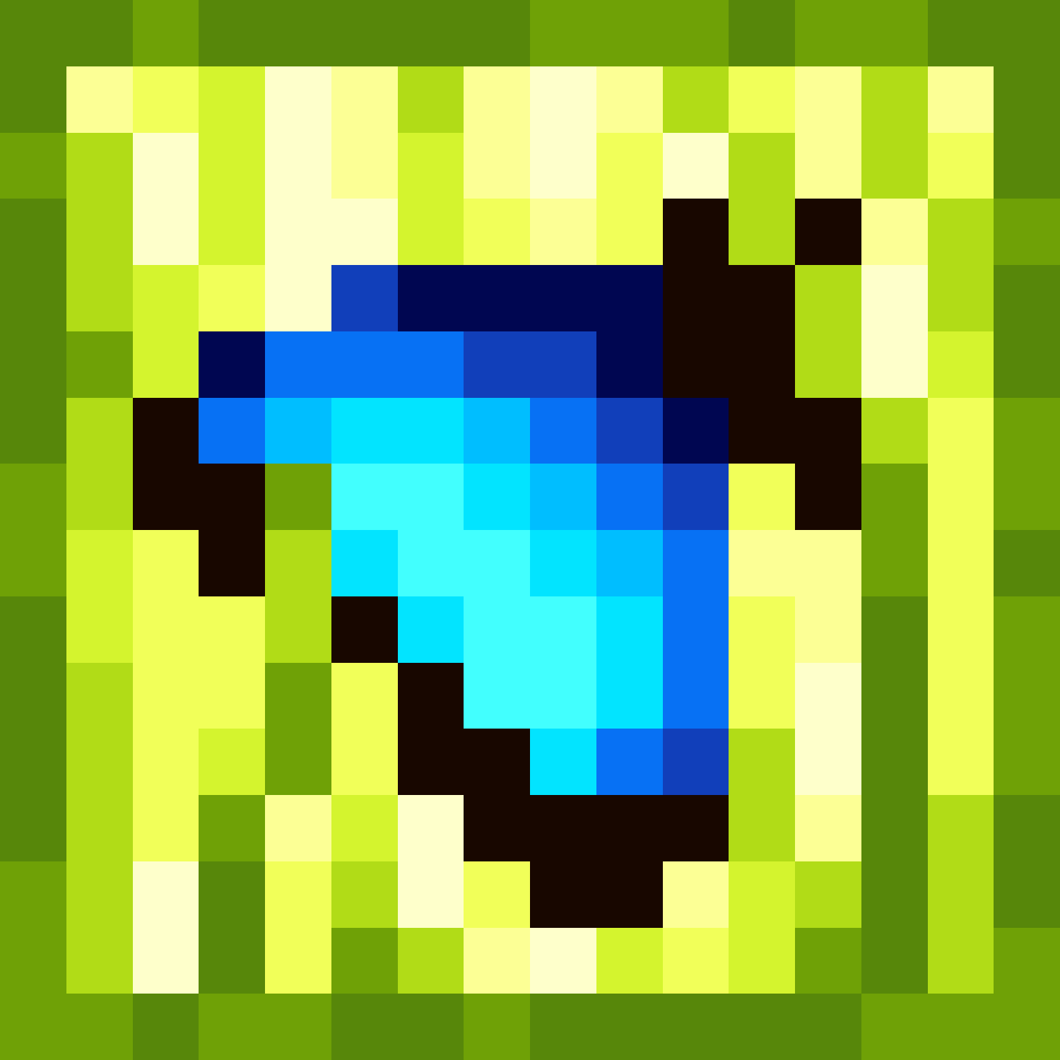 Pixelbild blauer Schmetterling im hellgrünen Gras