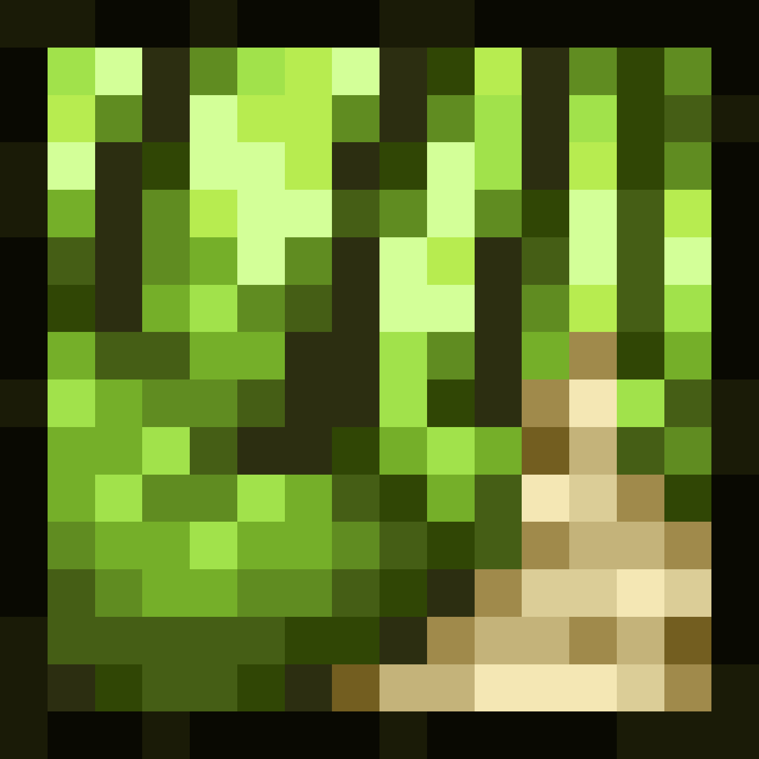 Pixelbild, Weg zwischen Baumstämmen